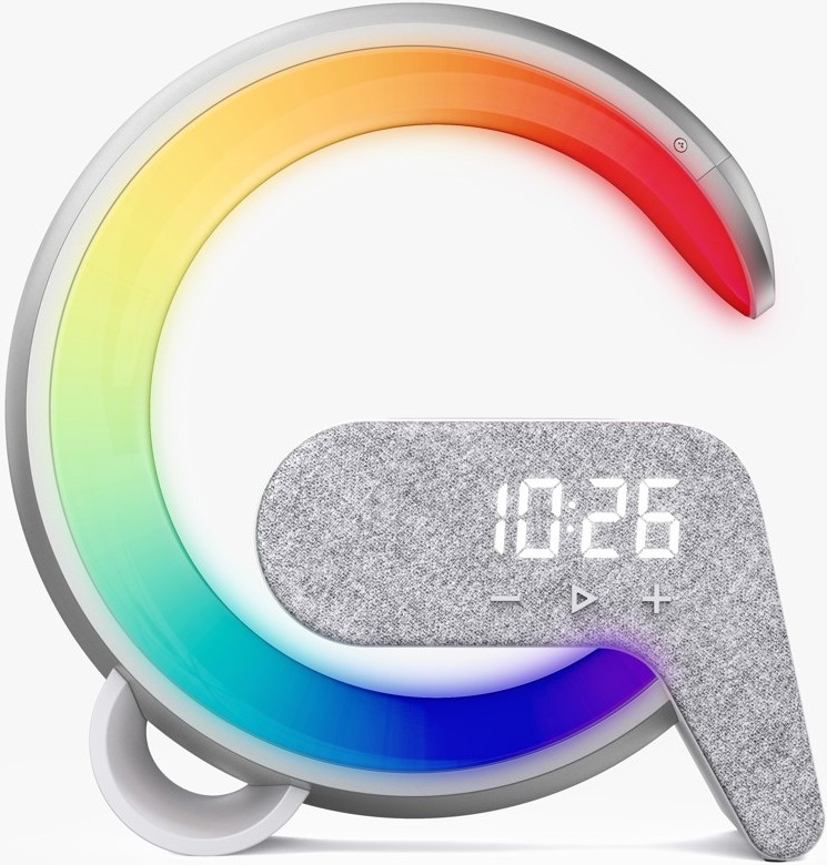 LED RGB Stmívatelná stolní lampa s budíkem a Qi nabíjením 30W/230V stříbrná
