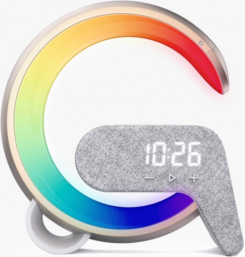 LED RGB Stmívatelná stolní lampa s budíkem a Qi nabíjením 30W/230V zlatá