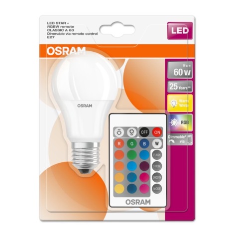 LED RGB Stmívatelná žárovka E27/9W/230V 2700K - Osram