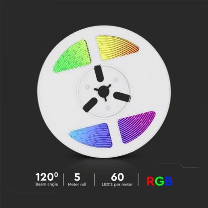 LED RGB Stmívatelný solární pásek LED/1,2W/3,7V IP67 5m + dálkové ovládání