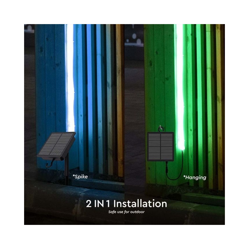 LED RGB Stmívatelný solární pásek LED/1,2W/3,7V IP67 5m + dálkové ovládání