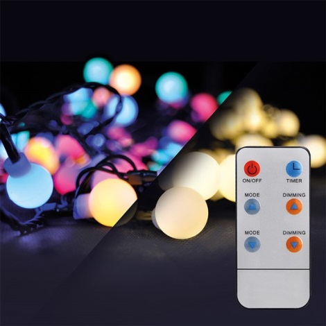 LED RGB Stmívatelný vánoční řetěz venkovní 25 m 200xLED/230V + dálkové ovládání IP44