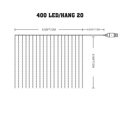 LED RGB Stmívatelný  závěs WIZARD 400xLED/USB 2x2m + dálkové ovládání