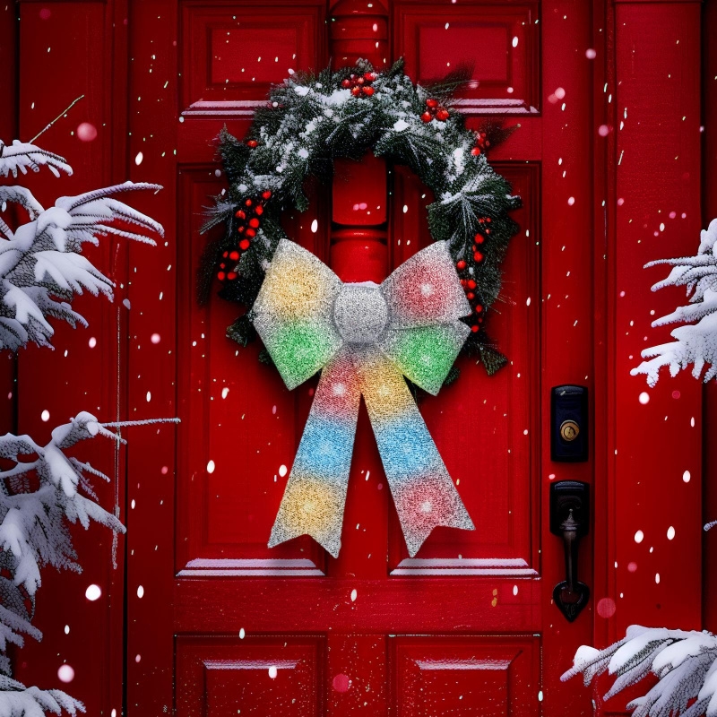 LED RGB Vánoční dekorace 11xLED/3xLR44 40x30 cm mašle stříbrná