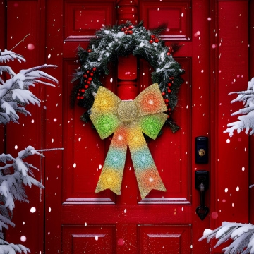 LED RGB Vánoční dekorace 11xLED/3xLR44 40x30 cm mašle zlatá