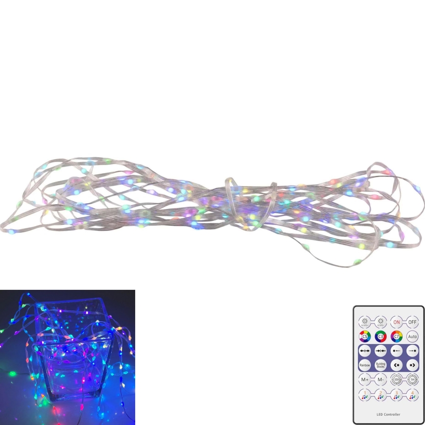 LED RGB Vánoční řetěz LED/10W/5V 10 m USB + dálkové ovládání