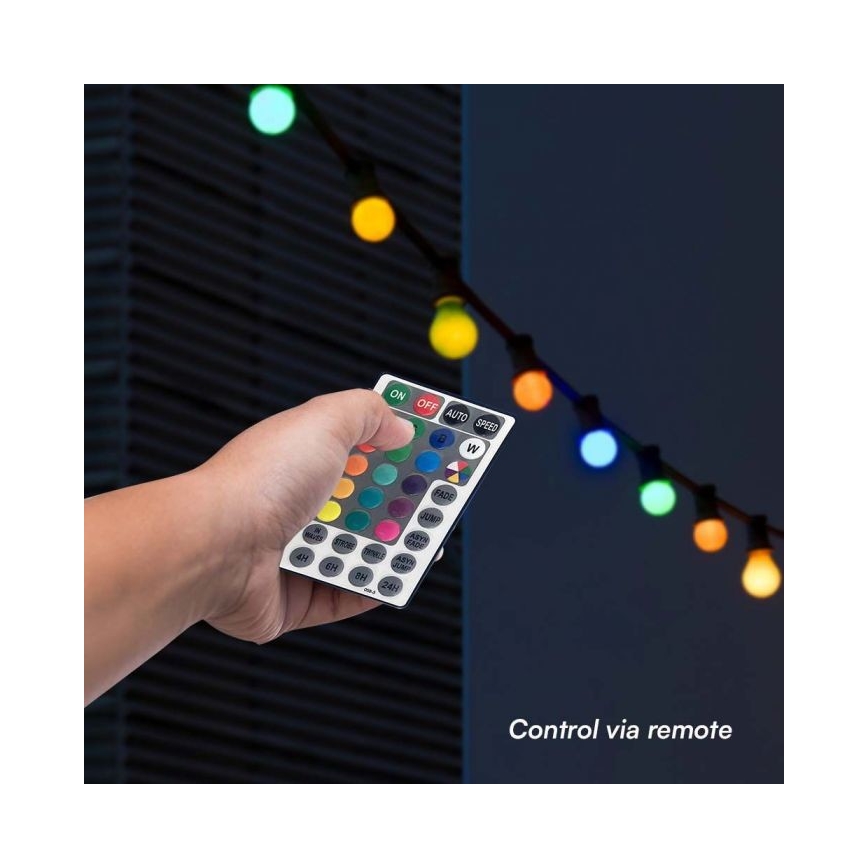 LED RGB Venkovní řetěz STRING 13 m 15xLED/0,5W/230V IP44 + dálkové ovládání