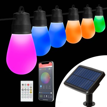 LED RGBIC Stmívatelný solární řetěz 30xLED/1,3W/3,7/5V 2200 mAh 14,37 m IP65 černá + dálkové ovládání