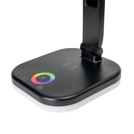 LED RGBW Stmívatelná dotyková stolní lampa s bezdrátovým nabíjením, LCD displejem a USB portem MAGNUS LED/6W/5V 3000-6500K černá