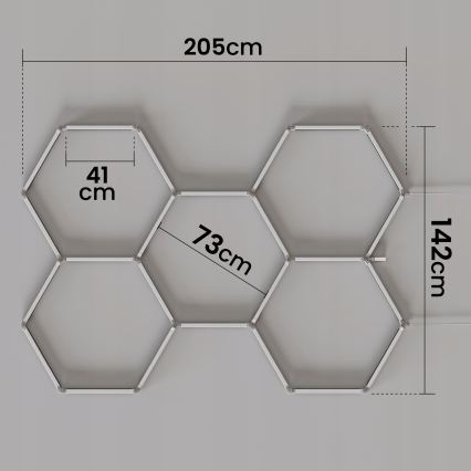 LED RGBW Stmívatelné stropní svítidlo HEXAGON LED/144W/85-265V 7000K 205x142 cm CRI 90 IP54 bílá + dálkové ovládání