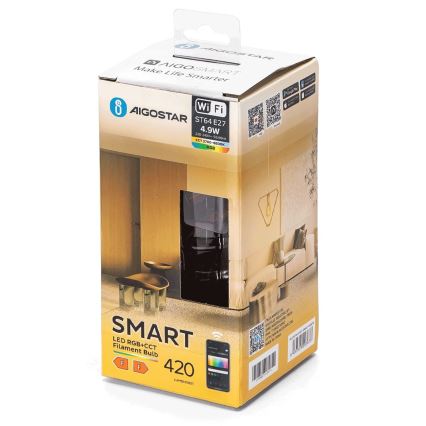 LED RGBW Stmívatelná žárovka FILAMENT ST64 E27/4,9W/230V 2700-6500K Wi-Fi - Aigostar