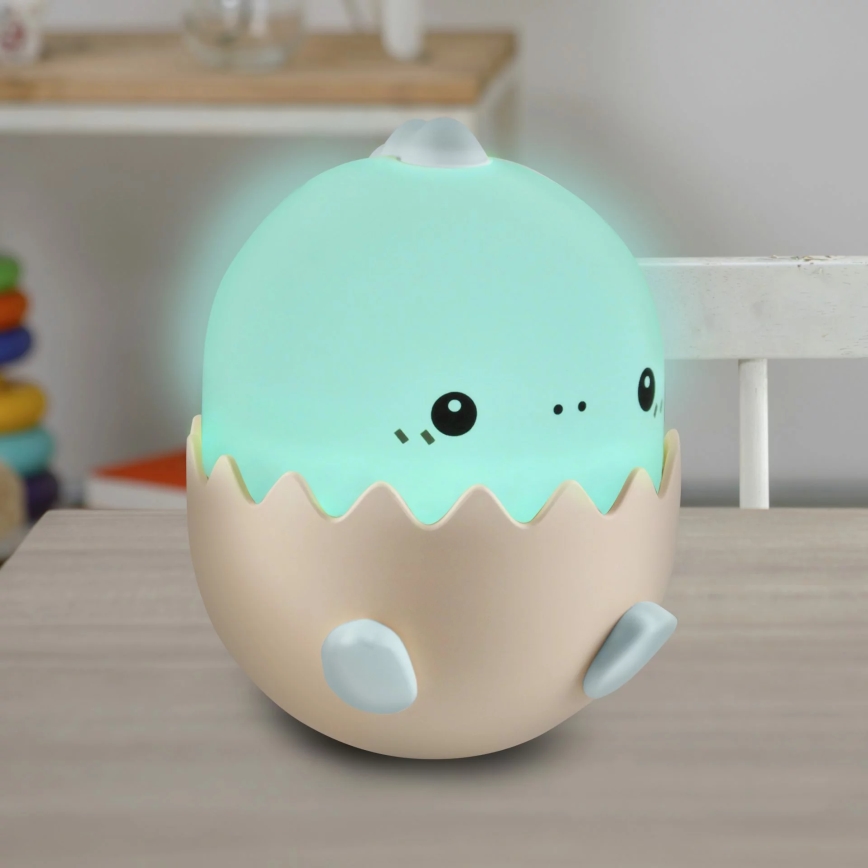 LED RGBW Stmívatelná dětská dotyková lampa BABY DINO LED/0,75W/5V USB 1200 mAh modrá