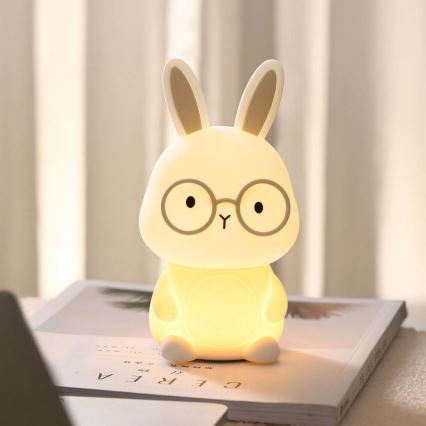 LED RGBW Stmívatelná dětská dotyková lampa FLORKA LED/1W/5V USB 1200 mAh zajíček bílá/šedá