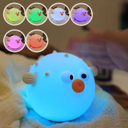 LED RGBW Stmívatelná dětská dotyková lampa HELI LED/1W/5V USB 1200 mAh rybička modrá