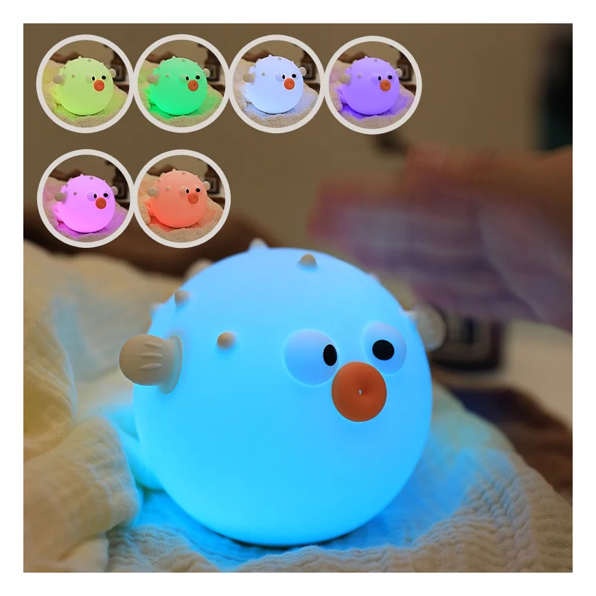 LED RGBW Stmívatelná dětská dotyková lampa HELI LED/1W/5V USB 1200 mAh rybička modrá
