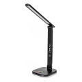 LED RGBW Stmívatelná dotyková stolní lampa s bezdrátovým nabíjením, LCD displejem a USB portem MAGNUS LED/6W/5V 3000-6500K černá