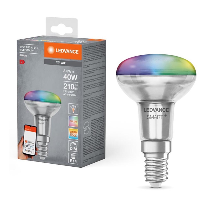 LED RGBW Stmívatelná reflektorová žárovka SMART+ R50 E14/3,3W/230V 2700-6500K Wi-Fi - Ledvance