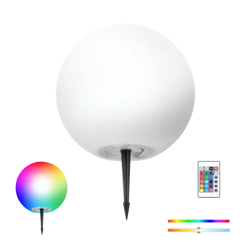 LED RGBW Stmívatelná solární lampa GARDEN BALL LED/5W/3,7V 3000K IP54 2200 mAh pr. 30 cm + dálkové ovládání