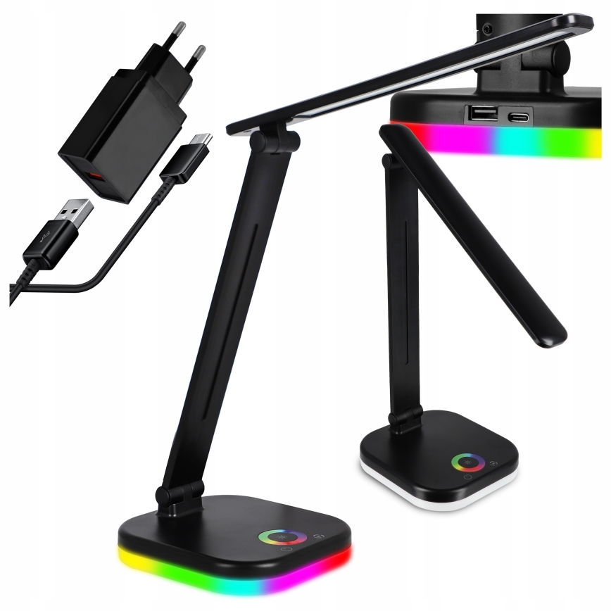 LED RGBW Stmívatelná stolní lampa s bezdrátovým nabíjením LED/7W/5V USB černá