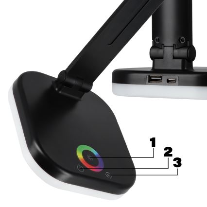 LED RGBW Stmívatelná stolní lampa s bezdrátovým nabíjením LED/7W/5V USB černá