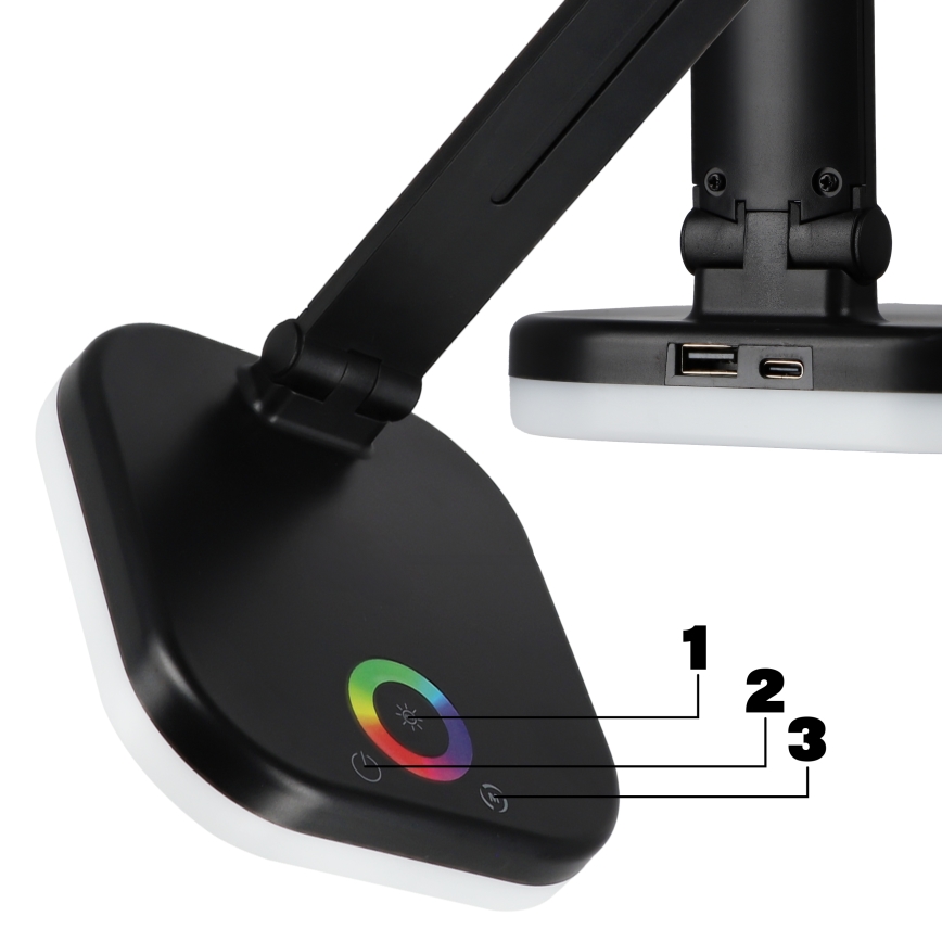 LED RGBW Stmívatelná stolní lampa s bezdrátovým nabíjením LED/7W/5V USB černá