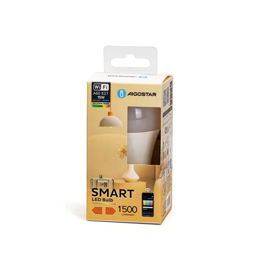 LED RGBW Stmívatelná žárovka A60 E27/15W/230V 2700-6500K Wi-Fi - Aigostar