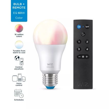 LED RGBW Stmívatelná žárovka A60 E27/8,5W/230V 2200-6500K  CRI 90 Wi-Fi + dálkové ovládání - WiZ