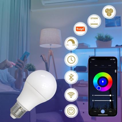 LED RGBW Stmívatelná žárovka A60 E27/9W/230V 2700-6500K Wi-Fi Tuya