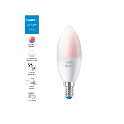 LED RGBW Stmívatelná žárovka C37 E14/4,9W/230V 2200-6500K CRI 90 Wi-Fi -WiZ