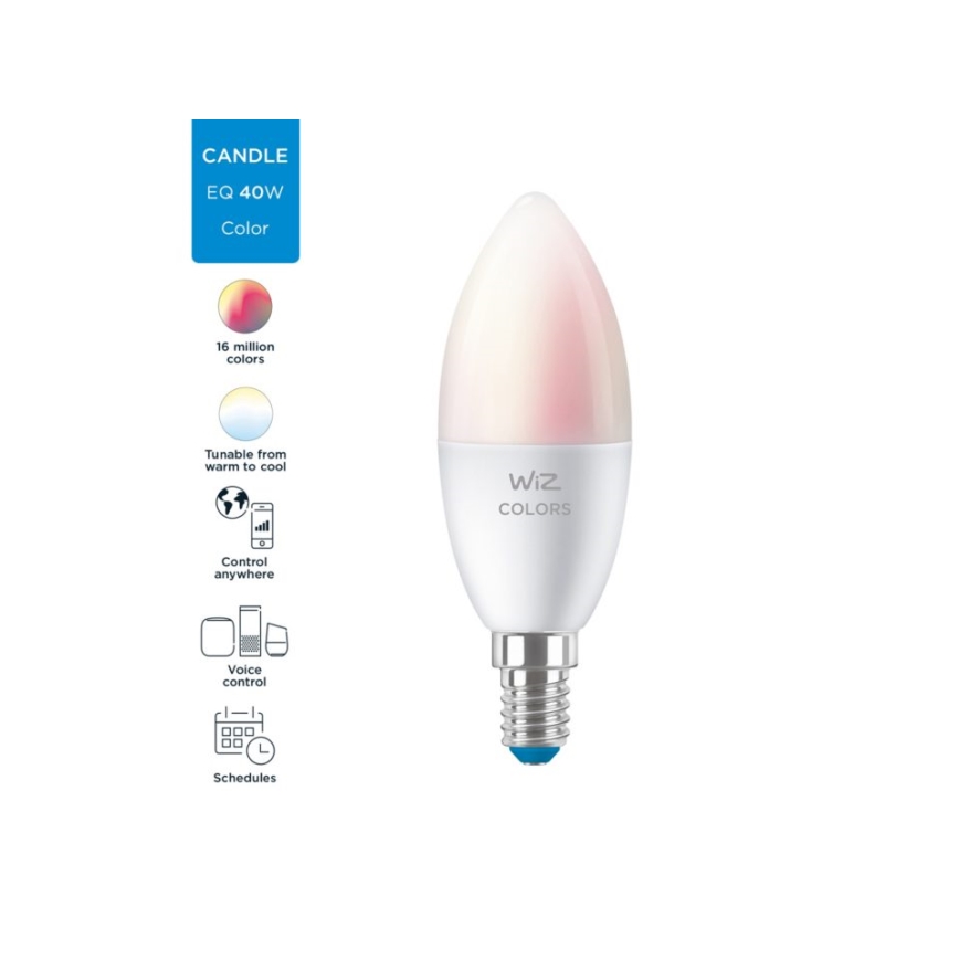LED RGBW Stmívatelná žárovka C37 E14/4,9W/230V 2200-6500K CRI 90 Wi-Fi -WiZ