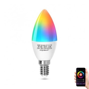 LED RGBW Stmívatelná žárovka C37 E14/5W/230V 3000-6500K Wi-Fi - Aigostar