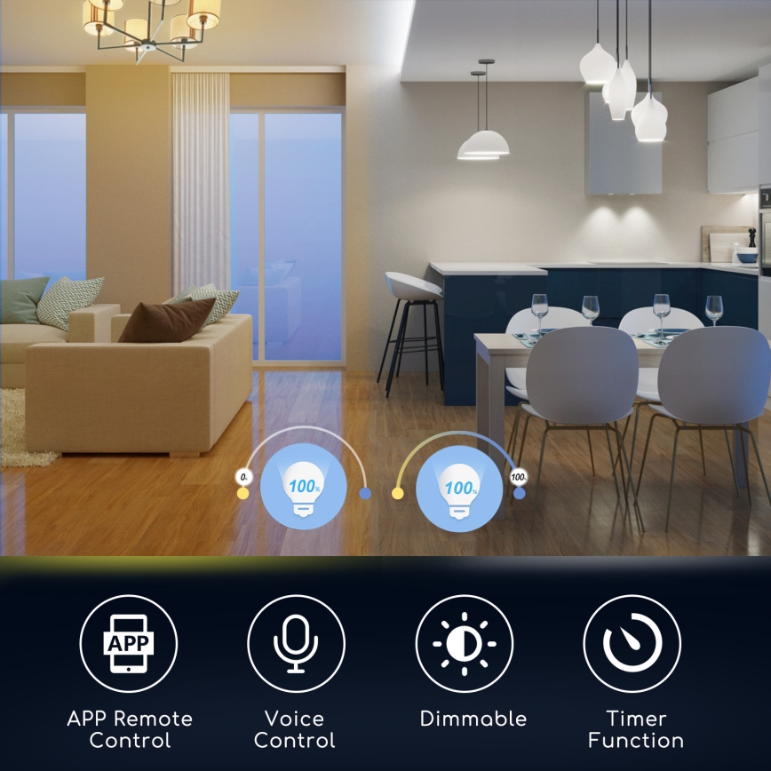 LED RGBW Stmívatelná žárovka C37 E27/5W/230V 3000-6500K Wi-Fi - Aigostar