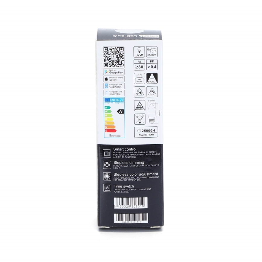 LED RGBW Stmívatelná žárovka C37 E27/5W/230V 3000-6500K Wi-Fi - Aigostar