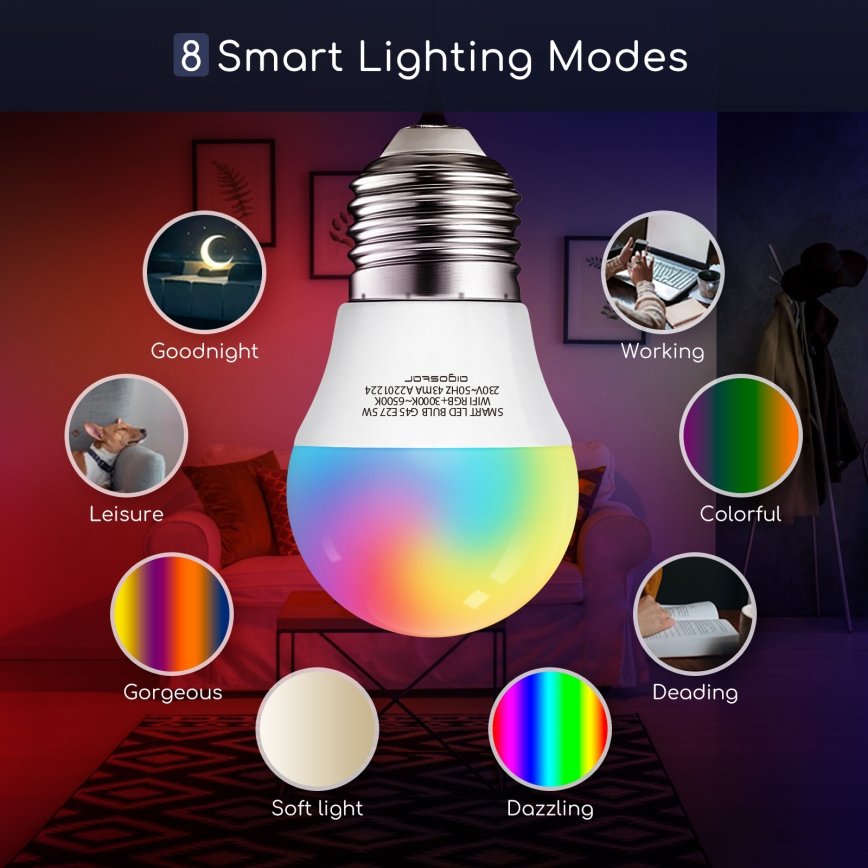 LED RGBW Stmívatelná žárovka G45 E27/5W/230V 3000-6500K Wi-Fi - Aigostar