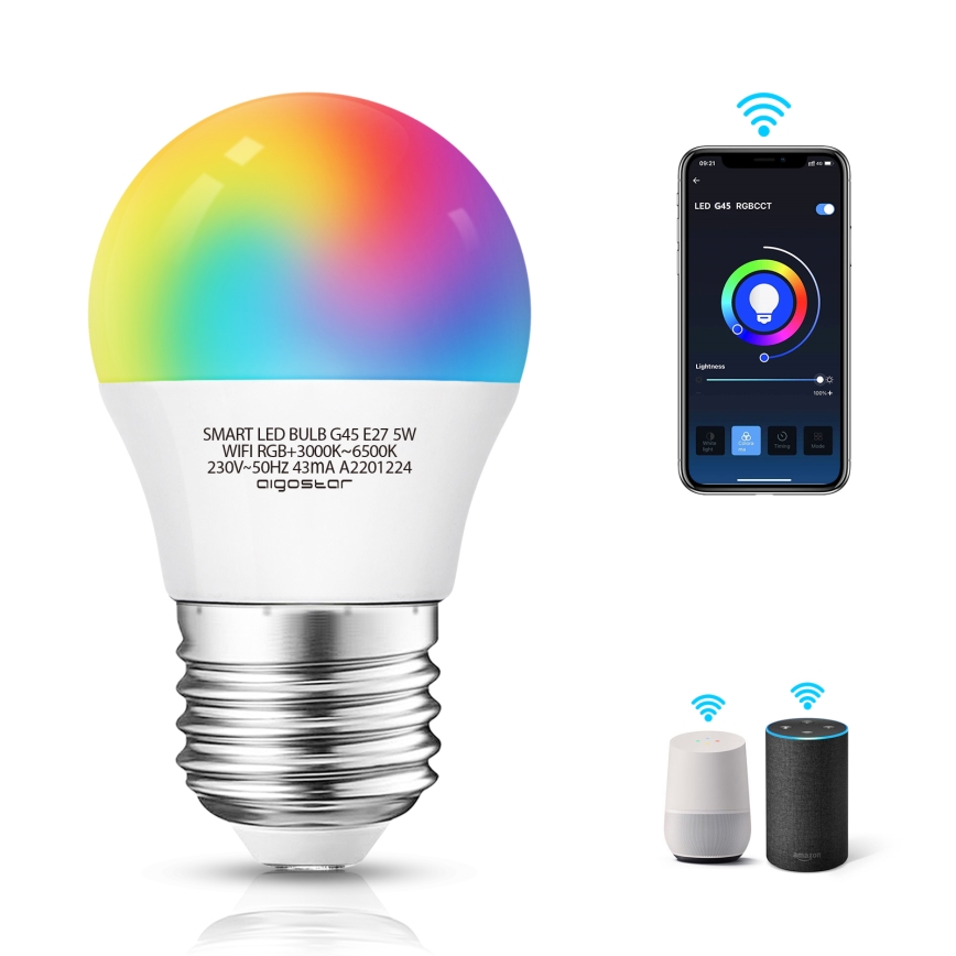 LED RGBW Stmívatelná žárovka G45 E27/5W/230V 3000-6500K Wi-Fi - Aigostar