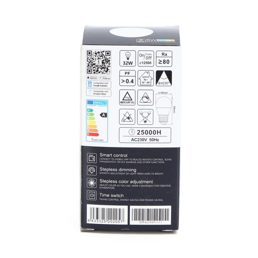 LED RGBW Stmívatelná žárovka G45 E27/5W/230V 3000-6500K Wi-Fi - Aigostar