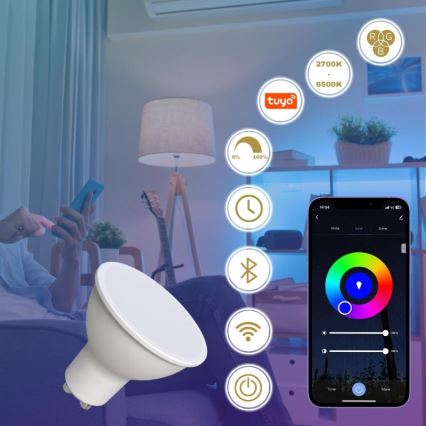 LED RGBW Stmívatelná žárovka GU10/4,5W/230V 2700-6500K Wi-Fi Tuya