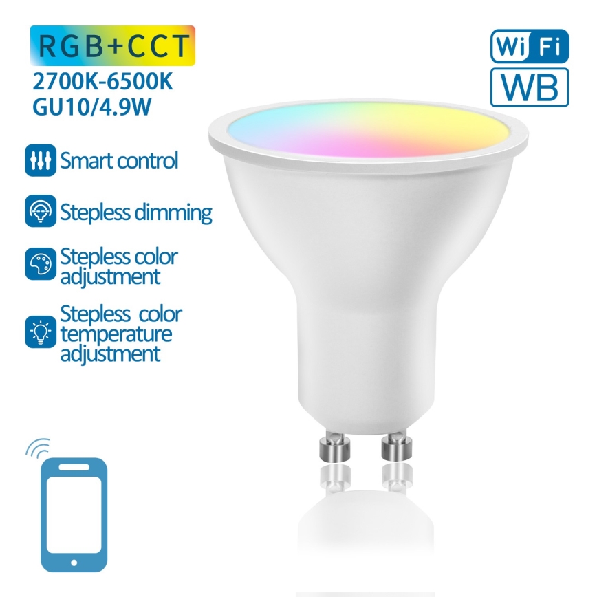 LED RGBW Stmívatelná žárovka GU10/4,9W/230V 2700-6500K Wi-Fi - Aigostar
