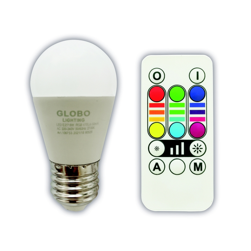 LED RGBW Stmívatelná žárovka E27/6W/230V 3000K + dálkové ovládání - Globo