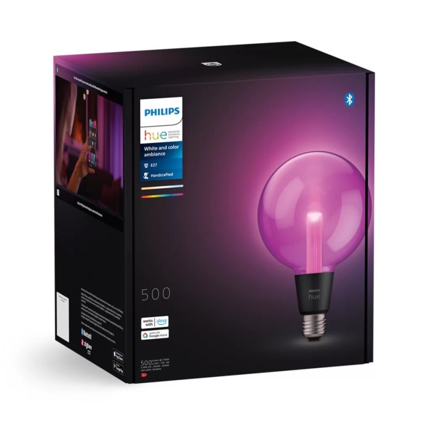 LED RGBW Stmívatelná žárovka Philips Hue White And Color Ambiance G125 E27/6,8W/230V 2000-6500K