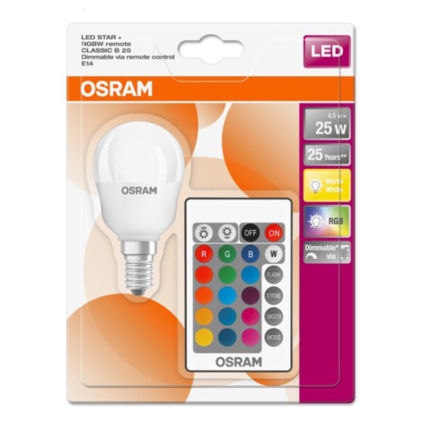 LED RGBW Stmívatelná žárovka STAR E14/4,5W/230V 2700K + DO - Osram