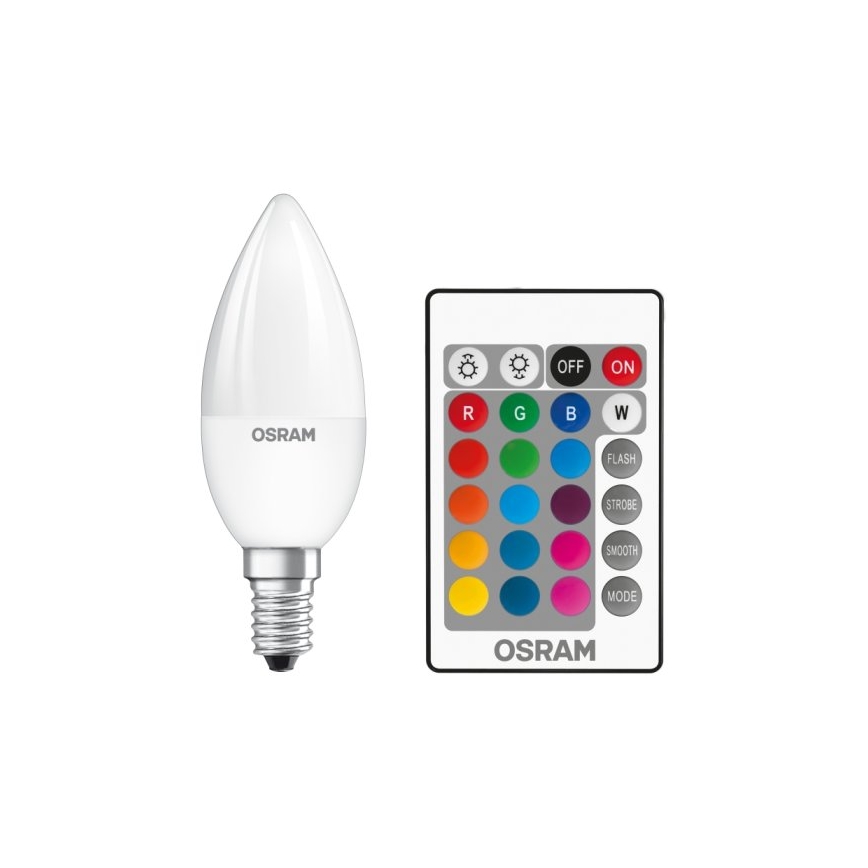 LED RGBW Stmívatelná žárovka STAR E14/4,5W/230V 2700K + dálkové ovládání – Osram