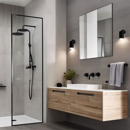 LED RGBW Stmívatelné koupelnové bodové svítidlo TURYN 1xGU10/4,8W/230V 3000K IP44 černá + dálkové ovládání