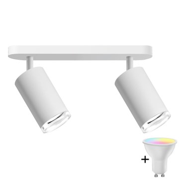 LED RGBW Stmívatelné koupelnové bodové svítidlo TURYN 2xGU10/4,8W/230V 3000K IP44 bílá + dálkové ovládání