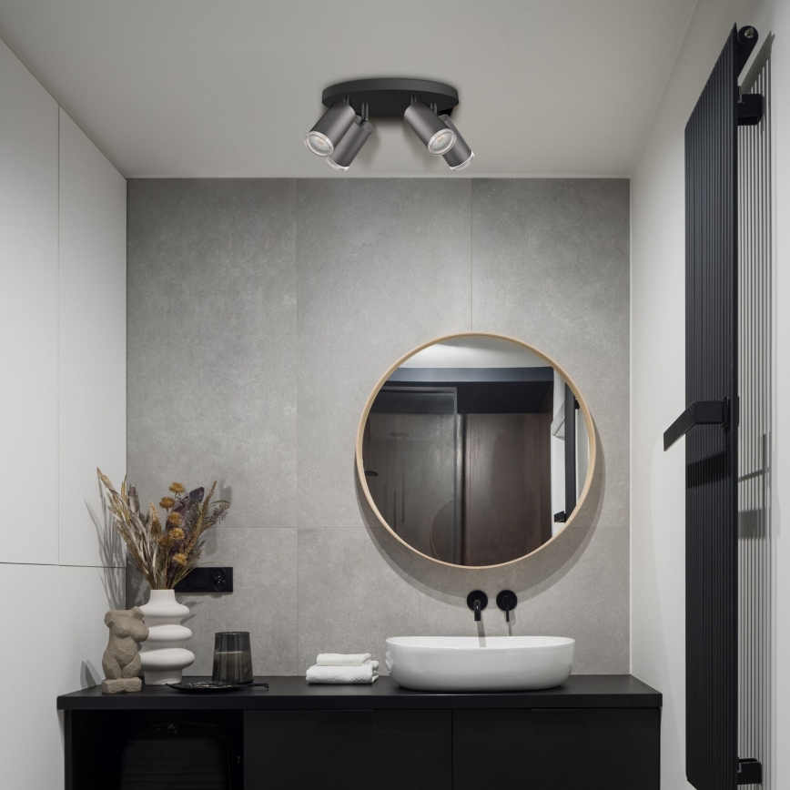 LED RGBW Stmívatelné koupelnové bodové svítidlo TURYN 4xGU10/4,8W/230V 3000K IP44 černá + dálkové ovládání