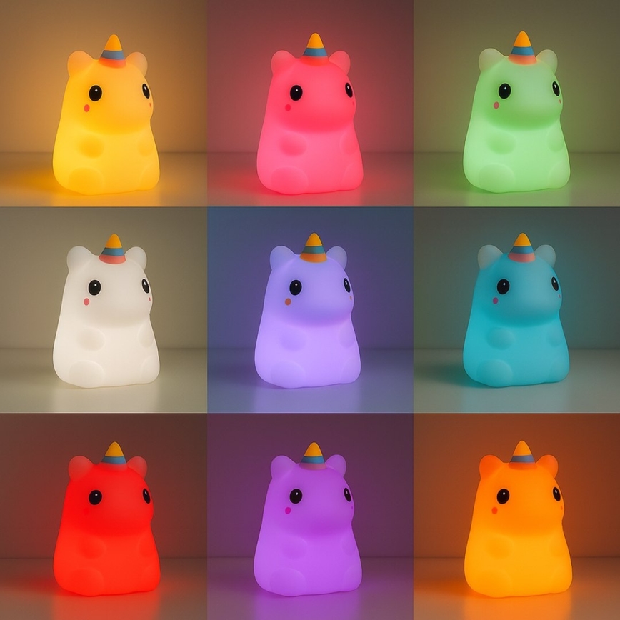 LED RGBW Stmívatelné nabíjecí dotykové dětské noční světlo UNICORN LED/1W/5V 1200 mAh