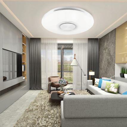 LED RGBW Stmívatelné stropní svítidlo s reproduktorem LED/60W/230V 3000-6000K pr. 40 cm bílá + dálkové ovládání