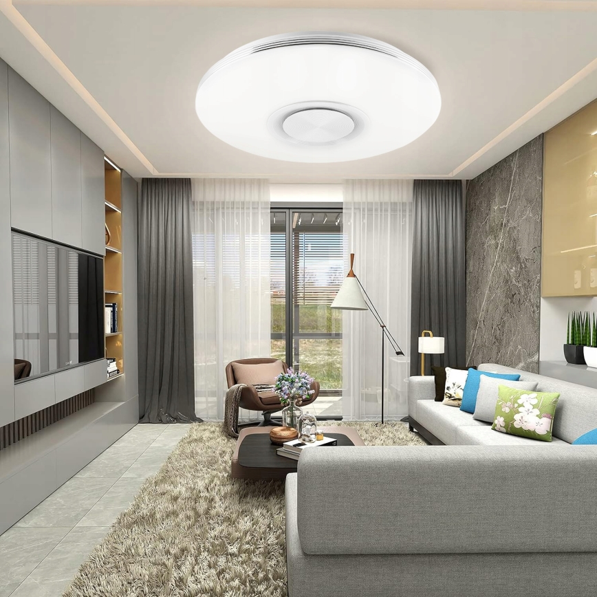 LED RGBW Stmívatelné stropní svítidlo s reproduktorem LED/60W/230V 3000-6000K pr. 40 cm bílá + dálkové ovládání