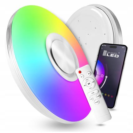 LED RGBW Stmívatelné stropní svítidlo s reproduktorem LED/60W/230V 3000-6000K pr. 40 cm bílá + dálkové ovládání