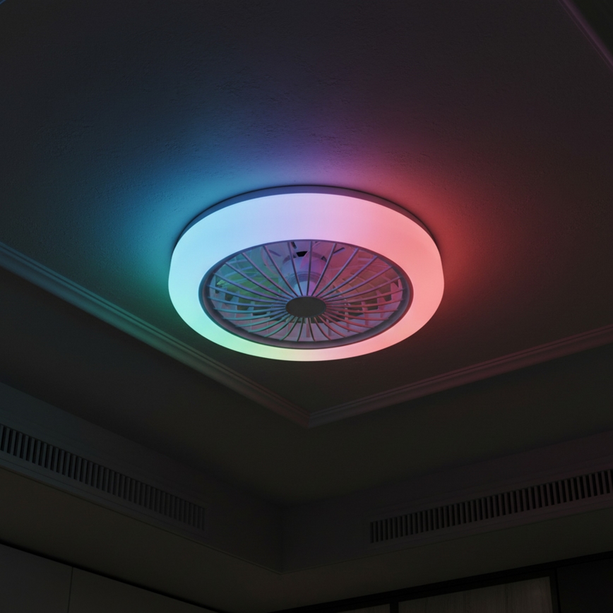 LED RGBW Stmívatelné stropní svítidlo s ventilátorem ZAMBIA LED/24W/230V 3000-6500K bílá + dálkové ovládání